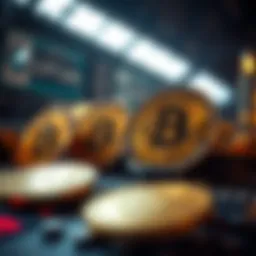 Digital representation of cryptocurrency mining coins