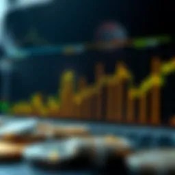 A graphical representation of cryptocurrency prices fluctuating over time