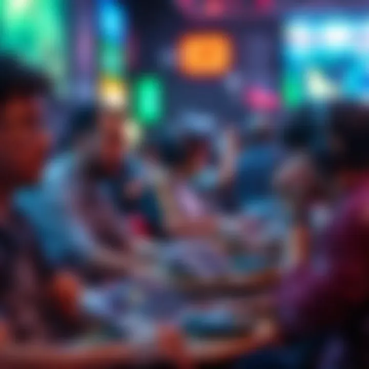 A vibrant community gathering with players engaged in a crypto game