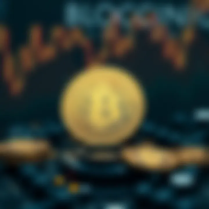 Symbolic representation of cryptocurrency with coins and digital elements