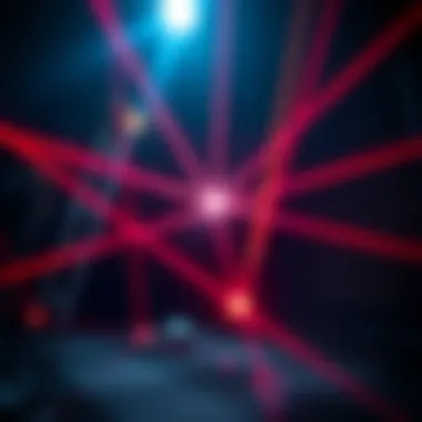 A close-up illustration of laser beams interacting with light