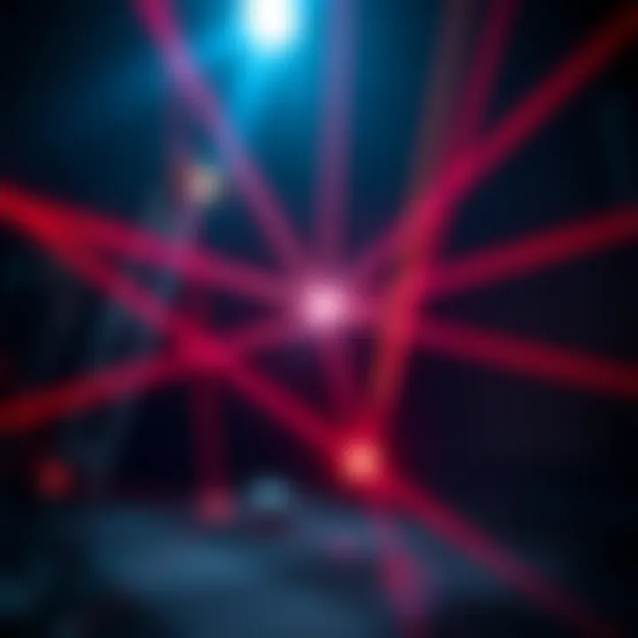 A close-up illustration of laser beams interacting with light