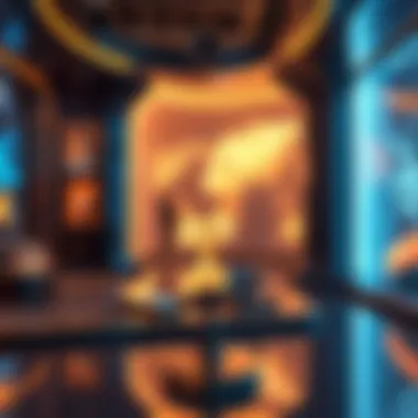 A futuristic virtual gallery showcasing NFTs